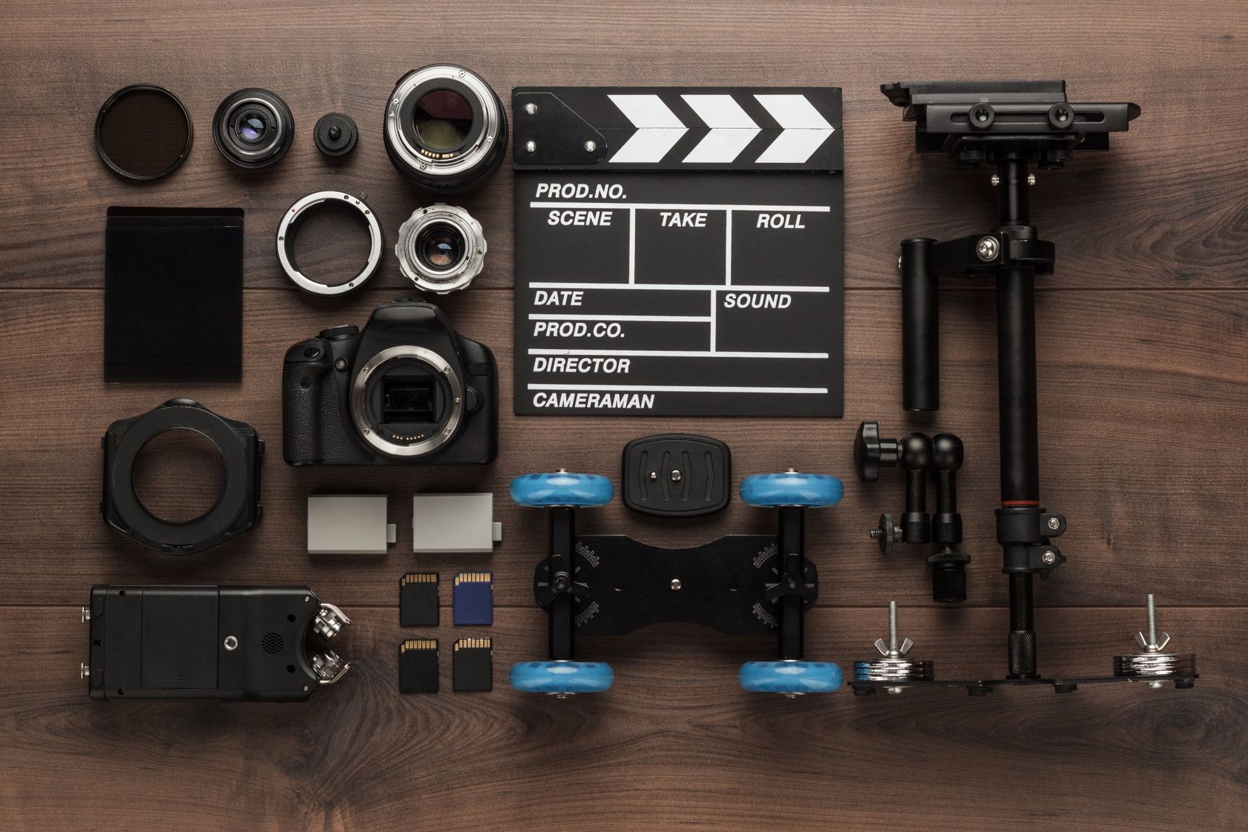 Video equipment laid out from above