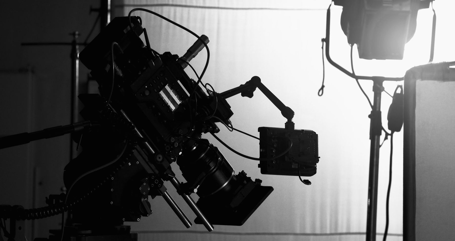 Video camera on a tripod on a film set